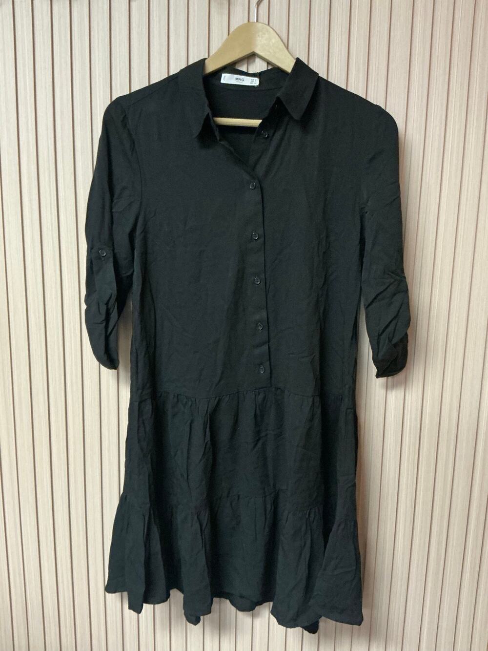 Mango Women's Black Button Front Tiered Shirt Dress Size S